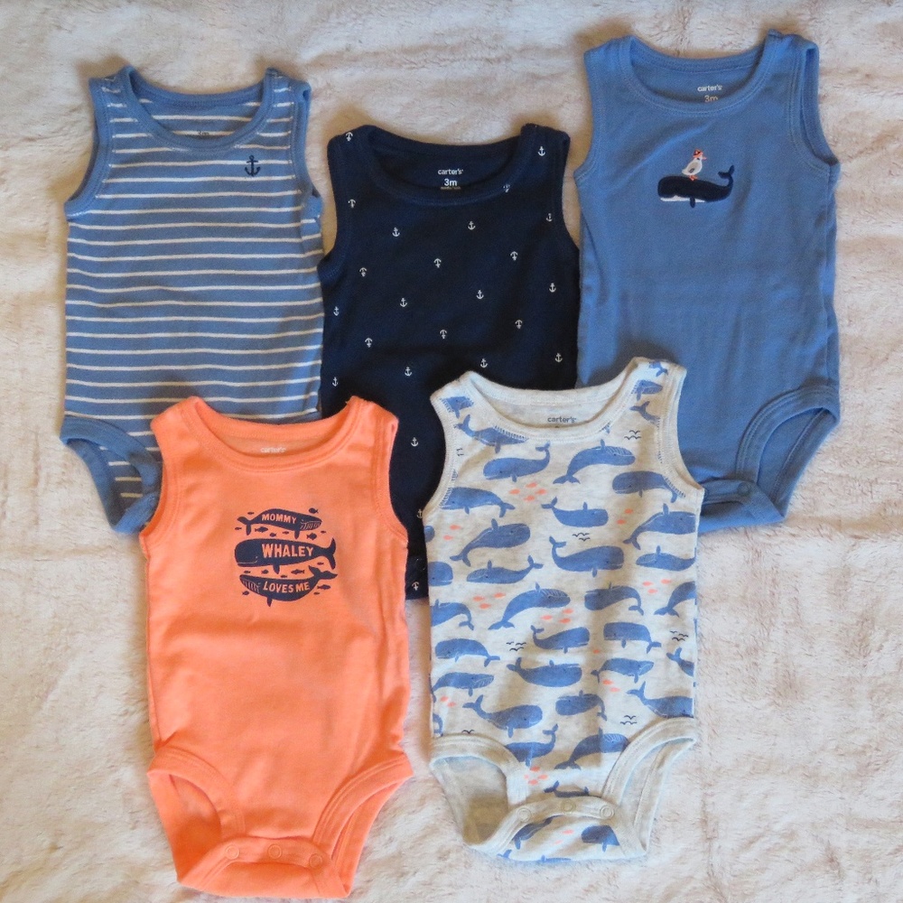 SET OF 5 - NAUTICAL ONESIE TANKS - 3 MOS.